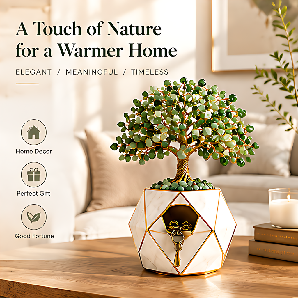 Tree of Life jewelry box styled in a living room with text suggesting home decor and gifting